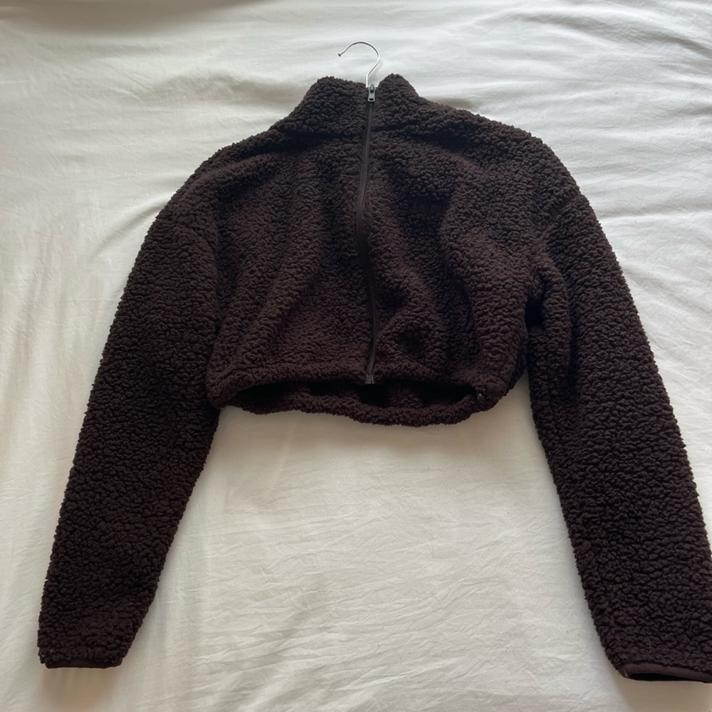 SKIMS Teddy Zip Up Crop Jacket Espresso